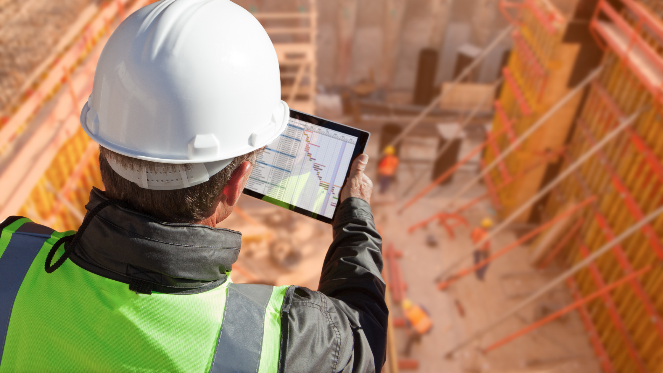 Man at construction site with a table