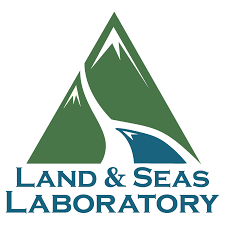 Logo with a mountain and a river over text